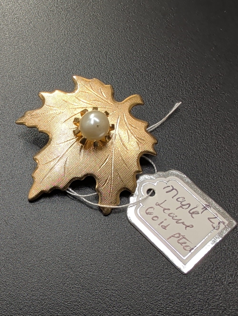 Gold Maple Leaf Decorative Pin with Pearl Accent